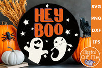 Round Retro Halloween Svg, Hey Boo