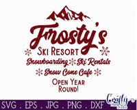 Frosty Ski Resort Svg, Round Christmas Sign