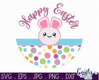 Happy Easter Round Svg, Easter Bunny