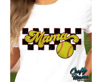 Softball Mama Silver and Black Faux Glitter PNG