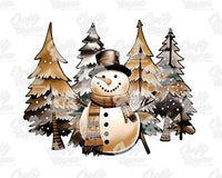 Snowman With Christmas Trees Png