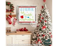 a kitchen decorated for christmas with a christmas tree