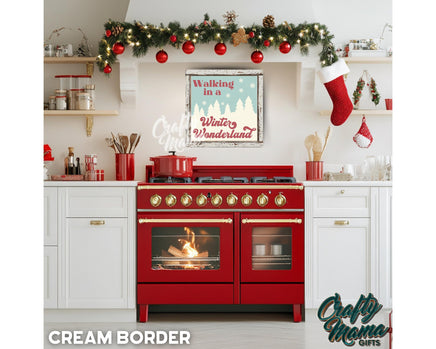 a red stove top oven sitting inside of a kitchen