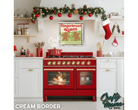 a red stove top oven sitting inside of a kitchen
