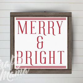 a christmas tree and presents in front of a merry and bright sign