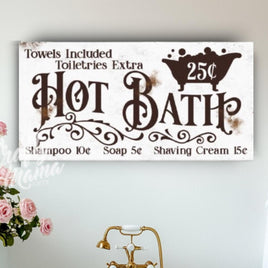 Hot Bath Bathroom Canvas Sign