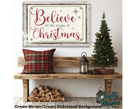 a wooden bench with a christmas sign above it