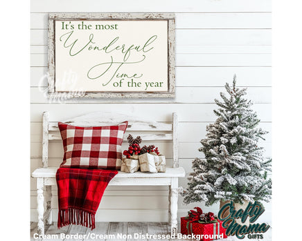 a white bench sitting next to a christmas tree