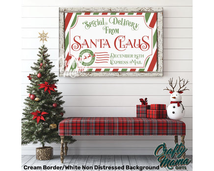 a christmas scene with a santa clause sign