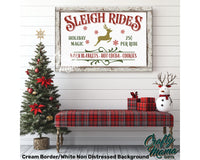 a christmas scene with a sleigh rides sign