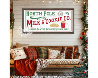 a picture of a sign that says north pole milk and cookie co