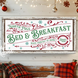 vintage bed and breakfast sign above a bench