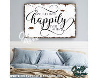 a bedroom with a bed and a sign on the wall