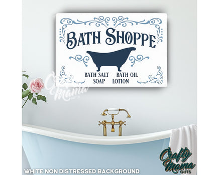 a bath shoppe sign hanging on the wall