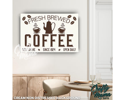 a picture of a coffee sign hanging on a wall