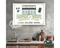 a kitchen with a sign that says farmer&#39;s grove general store