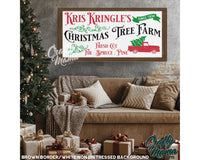 a christmas tree farm sign in a living room