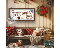 a picture of a hot cocoa bar sign with a dog laying on the couch