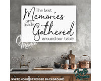 a picture of a kitchen with the words the best memories are made gathered around our