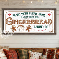 a picture of a gingerbread sign hanging on a wall