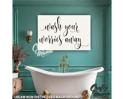 a bathroom with a bathtub and a painting on the wall