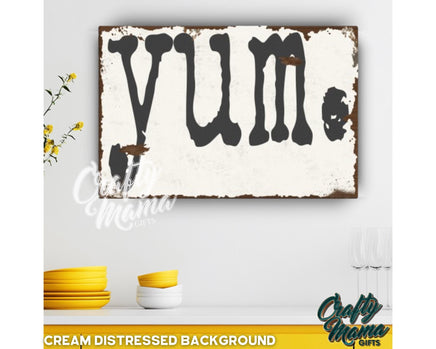 a picture of a sign that says yum on it