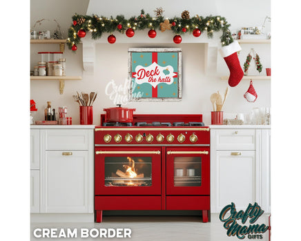 a red stove top oven sitting inside of a kitchen