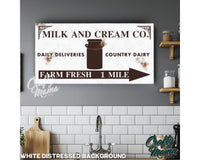 Milk And Cream Vintage Kitchen Canvas Sign