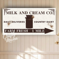 Milk And Cream Vintage Kitchen Canvas Sign