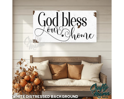 a wooden sign that says god bless love and home