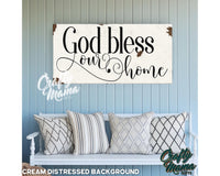 a sign that says god bless love and home