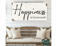 a wooden sign that says happiness is homemade