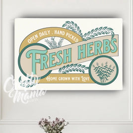 a picture of a fresh herbs sign hanging on a wall