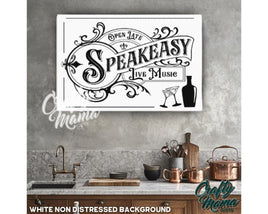 a picture of a kitchen with a sign above it that says speakeasy live