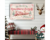 Gingerbread Train Christmas Canvas Sign