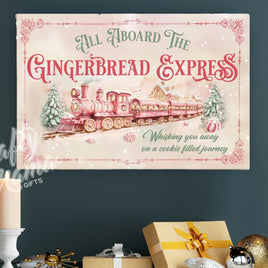 Gingerbread Train Christmas Canvas Sign