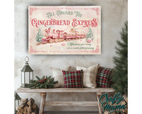 Gingerbread Train Christmas Canvas Sign