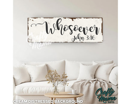 a wooden sign that says, whoser, on a wall above a table with