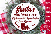 Round Christmas Svg, Santa's Toy Workshop