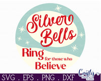 Silver Bells Round Retro Christmas Sign