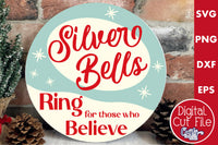 Silver Bells Round Retro Christmas Sign