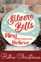 Silver Bells Round Retro Christmas Sign