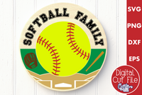 Softball Family Round Sign Svg